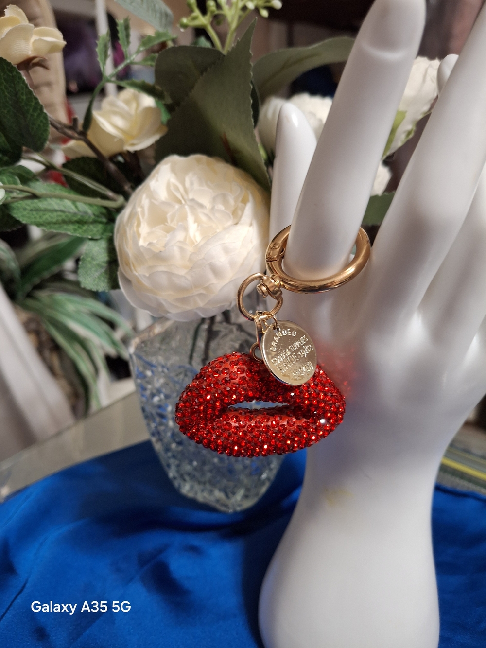 Red Crystal Lip Charm Keyring Bag Charm - Designer-Inspired Gold Hardware